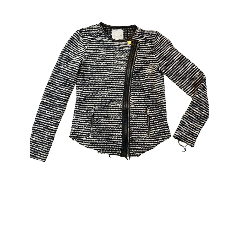 AVEC LES FILLES Women's Textured Moto Jacket Black White Silver XS